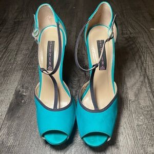 Teal platform heels